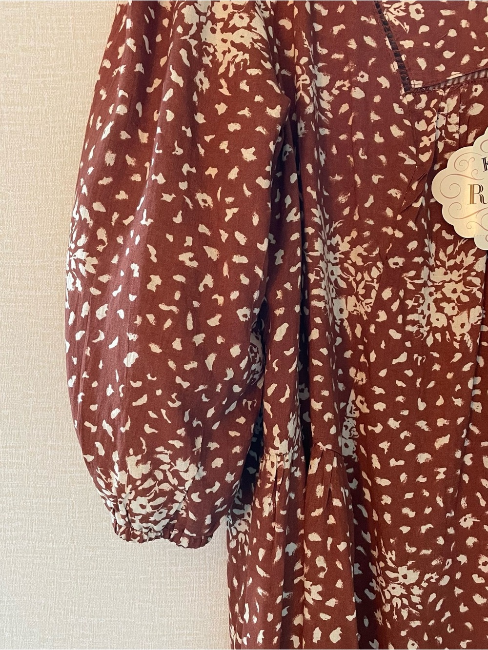 Warm Rust Western Floral Boho, Cowgirl, Babydoll Smock Dress, NWT - Picture 4 of 8